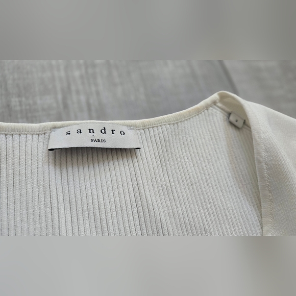 Sandro | Serena Ribbed Knit Top in White, size 2 - Picture 6 of 8